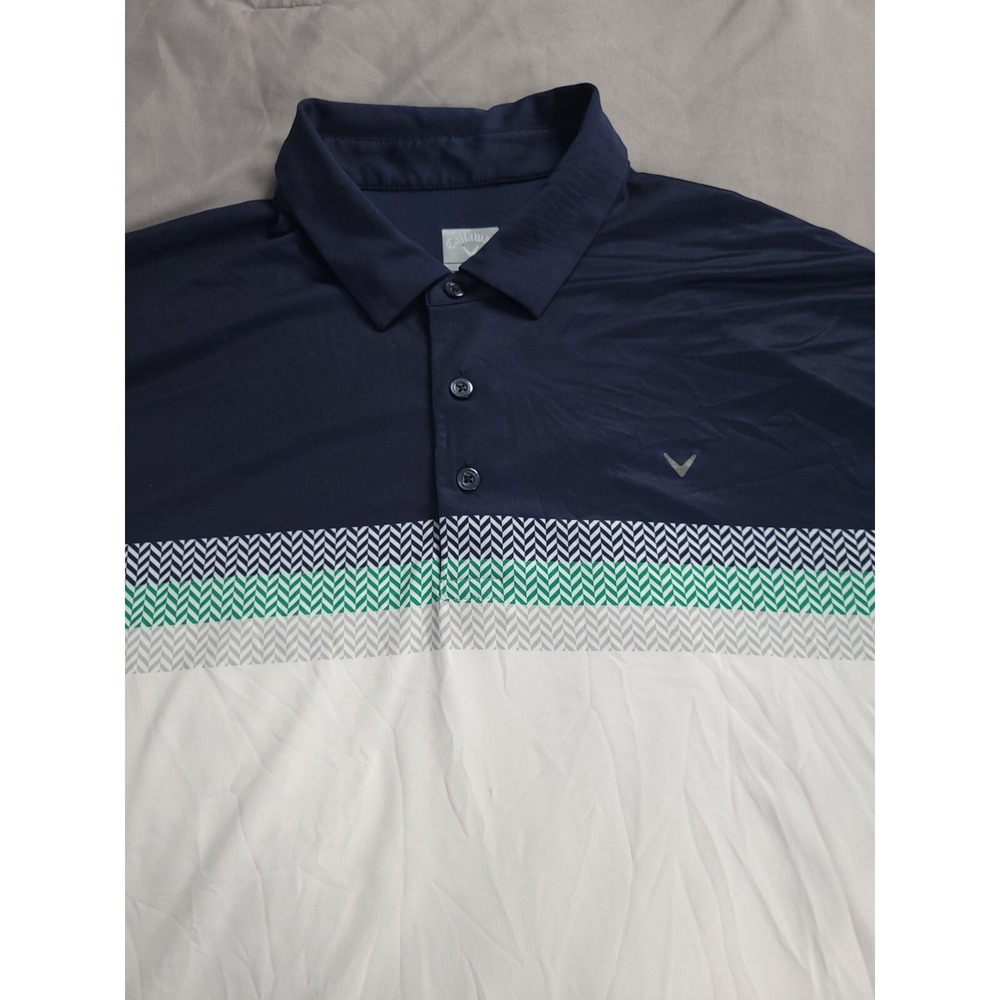 Callaway Opti-Dri Men's 2XL Golf Polo Shirt Short Sleeve White Blue Geometric